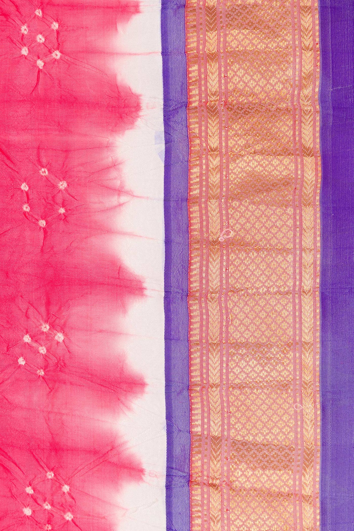 Border image of Pink Dual Tone Bandhani Silk Saree with Bandhani Print on the body and Zari Border. 