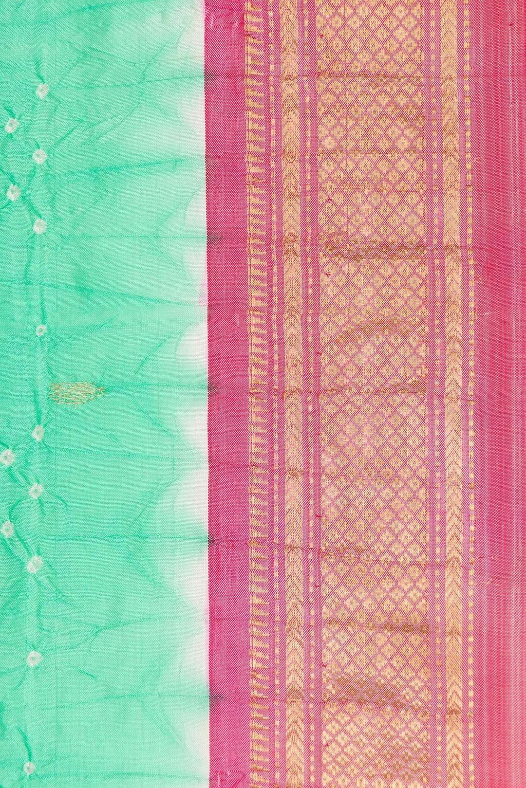 Border image of Sea Green Dual Tone Bandhani Silk Saree with Bandhani Print on the body and Zari Border. 