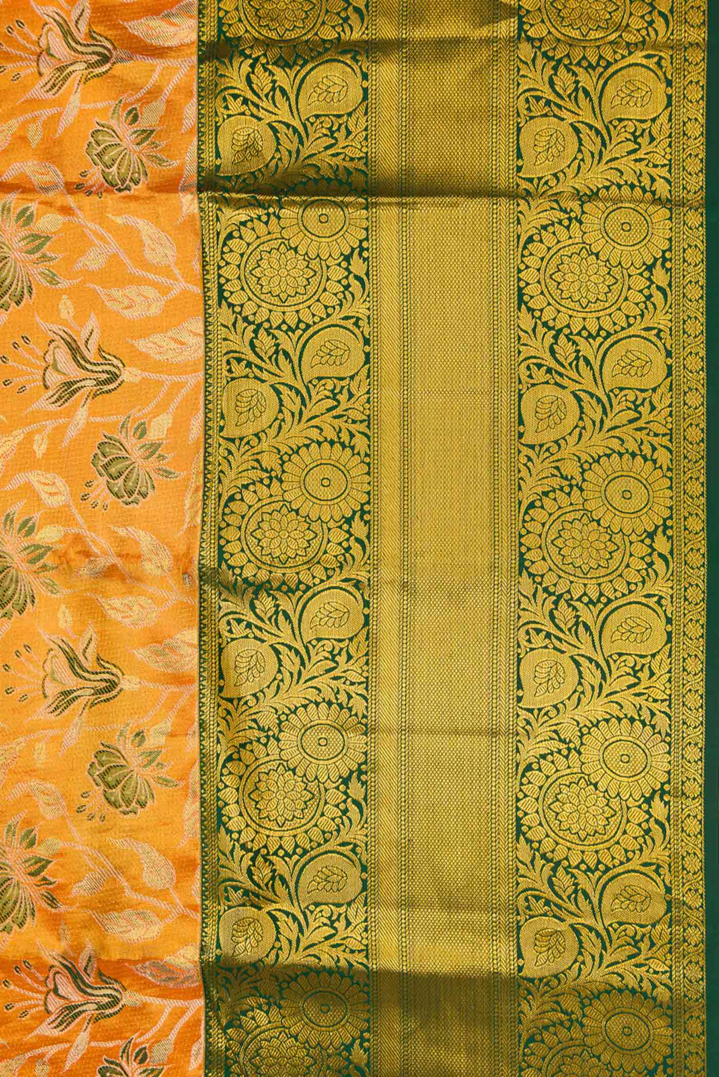 Border image of Orange Dual Tone Kanchipuram Tissue Silk Saree with Zari Brocade on the body and Zari Border. 