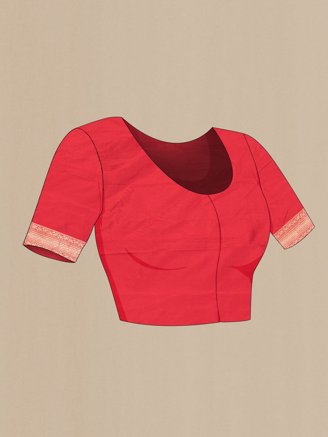 Close up image of the blouse of Red Dual Tone Banarasi Saree with Zari Brocade on the body and Zari Border