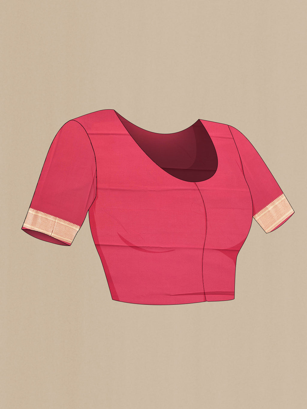 Close up image of the blouse of Pink Dual Tone Mysore Georgette Saree with Plain Body and Zari Border. 