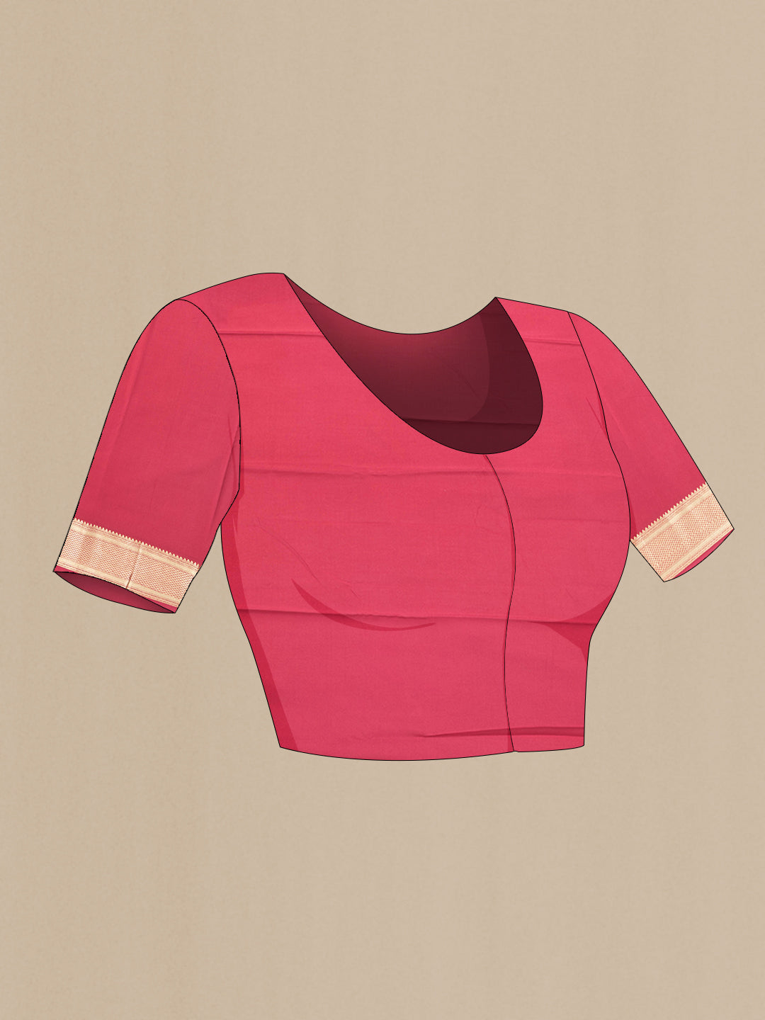 Close up image of the blouse of Pink Dual Tone Mysore Georgette Saree with Plain Body and Zari Border. 