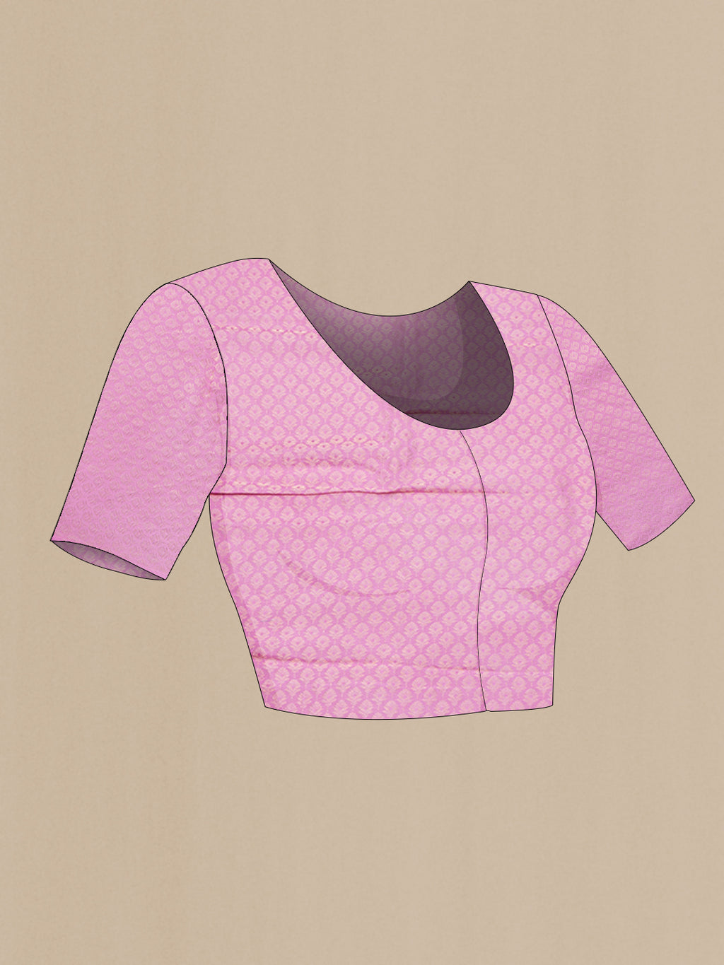 Close up image of the blouse of Pink Mysore Chiffon Saree with Plain Body and Plain Border. 