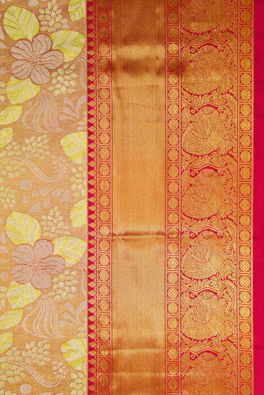 Border image of Gold Dual Tone Kanjivaram Tissue Silk Saree with Zari Brocade on the body and Zari Border. 