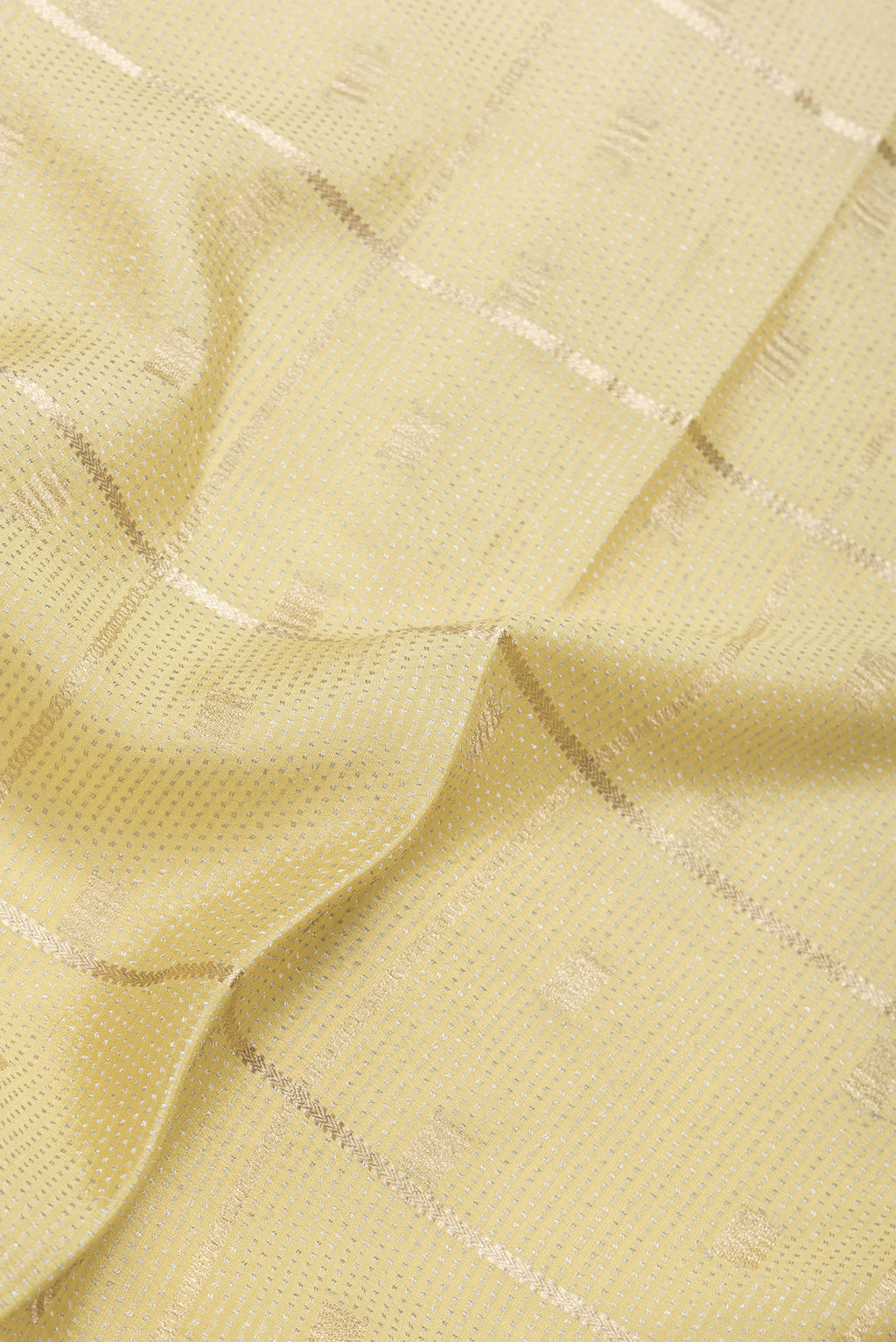 Close up of Sandal Dual Tone Mysore Silk Saree with Zari Brocade on the body and Zari Border.  displaying folds