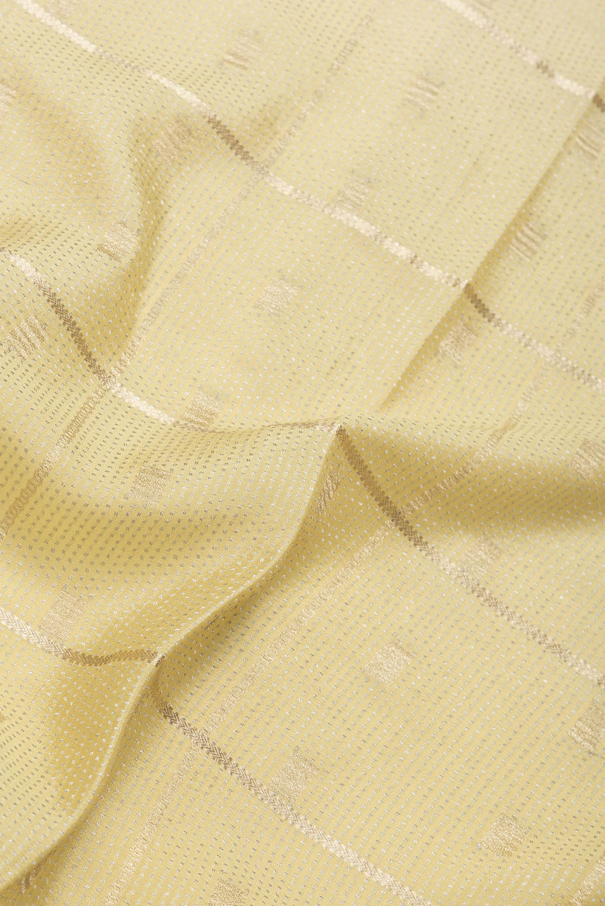 Close up of Sandal Dual Tone Mysore Silk Saree with Zari Brocade on the body and Zari Border.  displaying folds