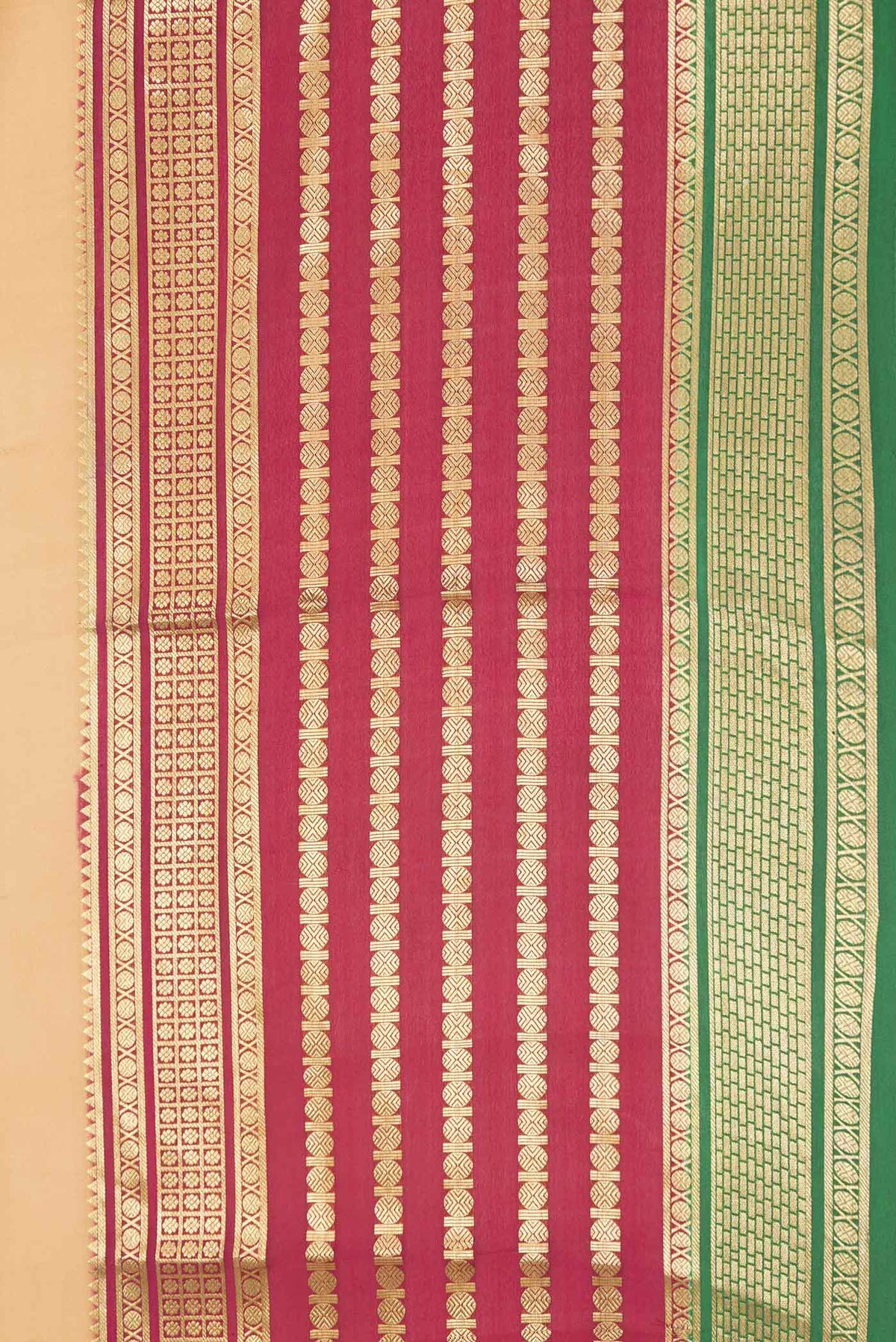 Border image of Beige Dual Tone Mysore Crepe Saree with Plain Body and Zari Border