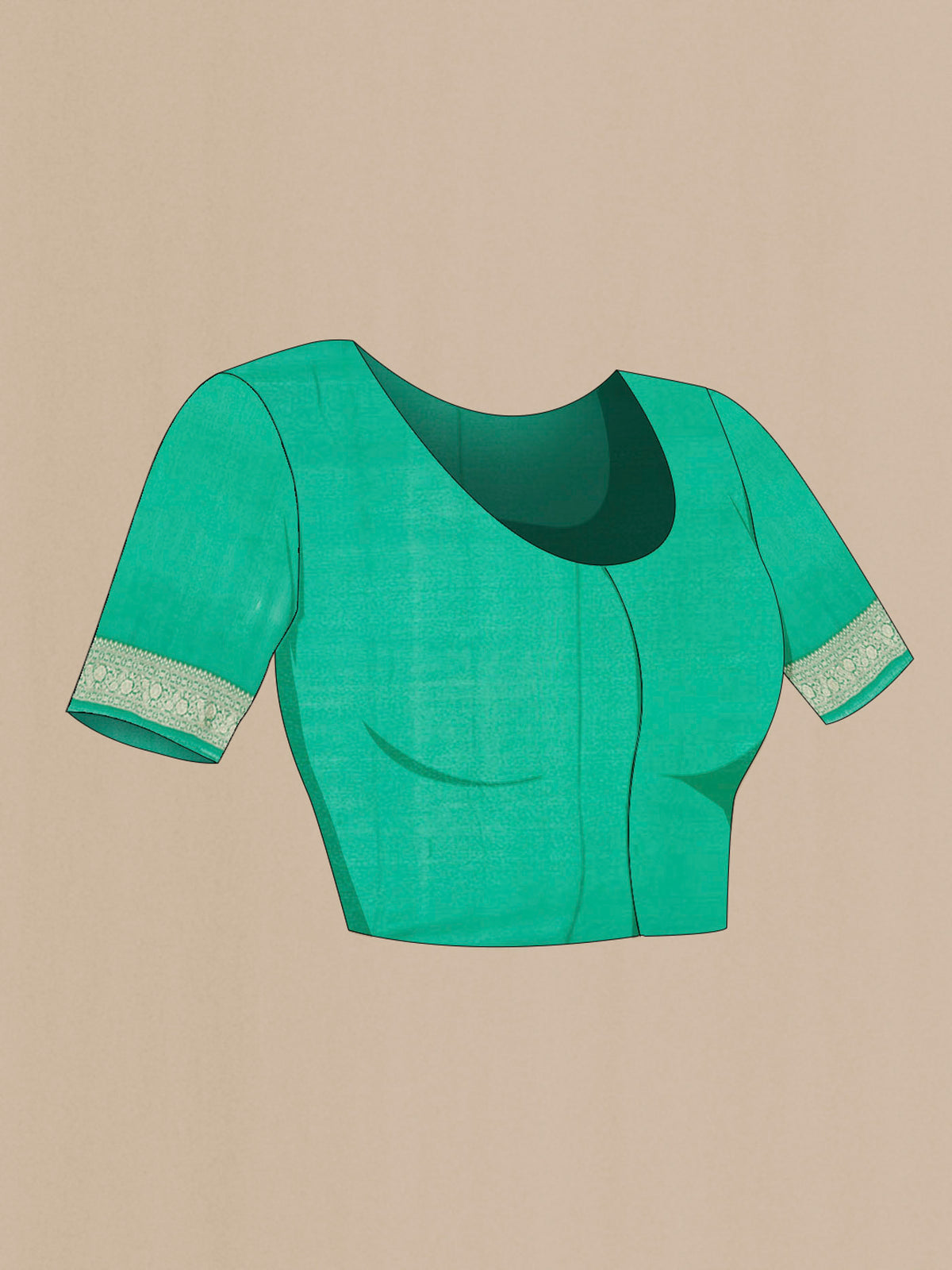 Close up image of the blouse of Green Banarasi Georgette Saree with Zari Butta on the body and Zari Border