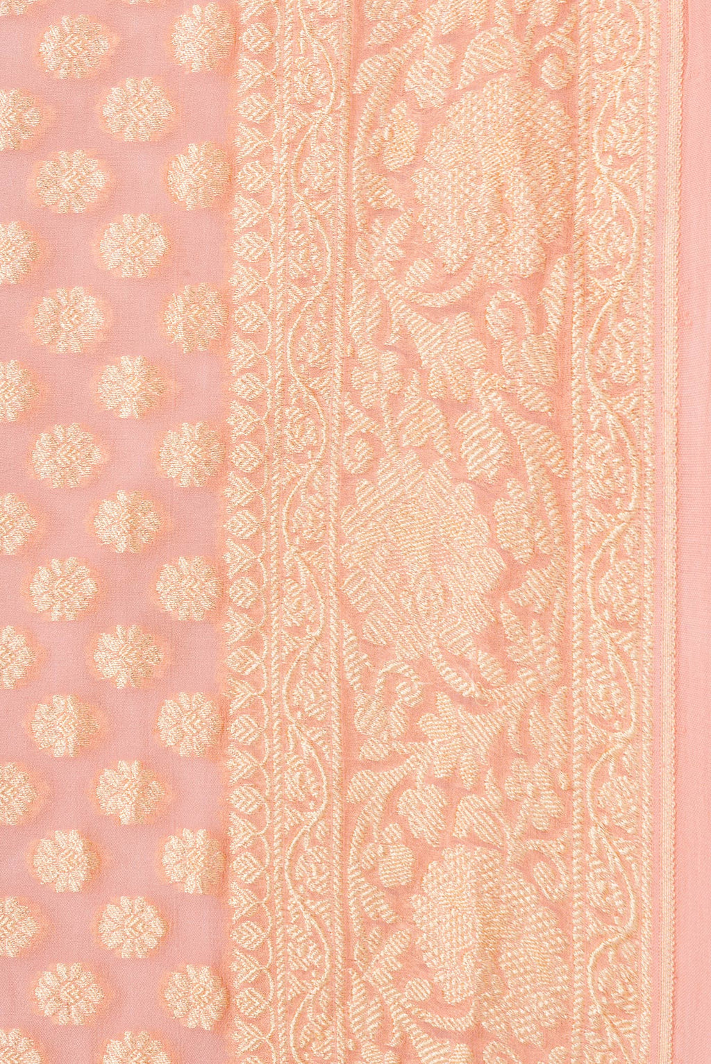 Border image of Golden Peach Dual Tone Banarasi Georgette Saree with Zari Brocade on the body and Zari Border. 