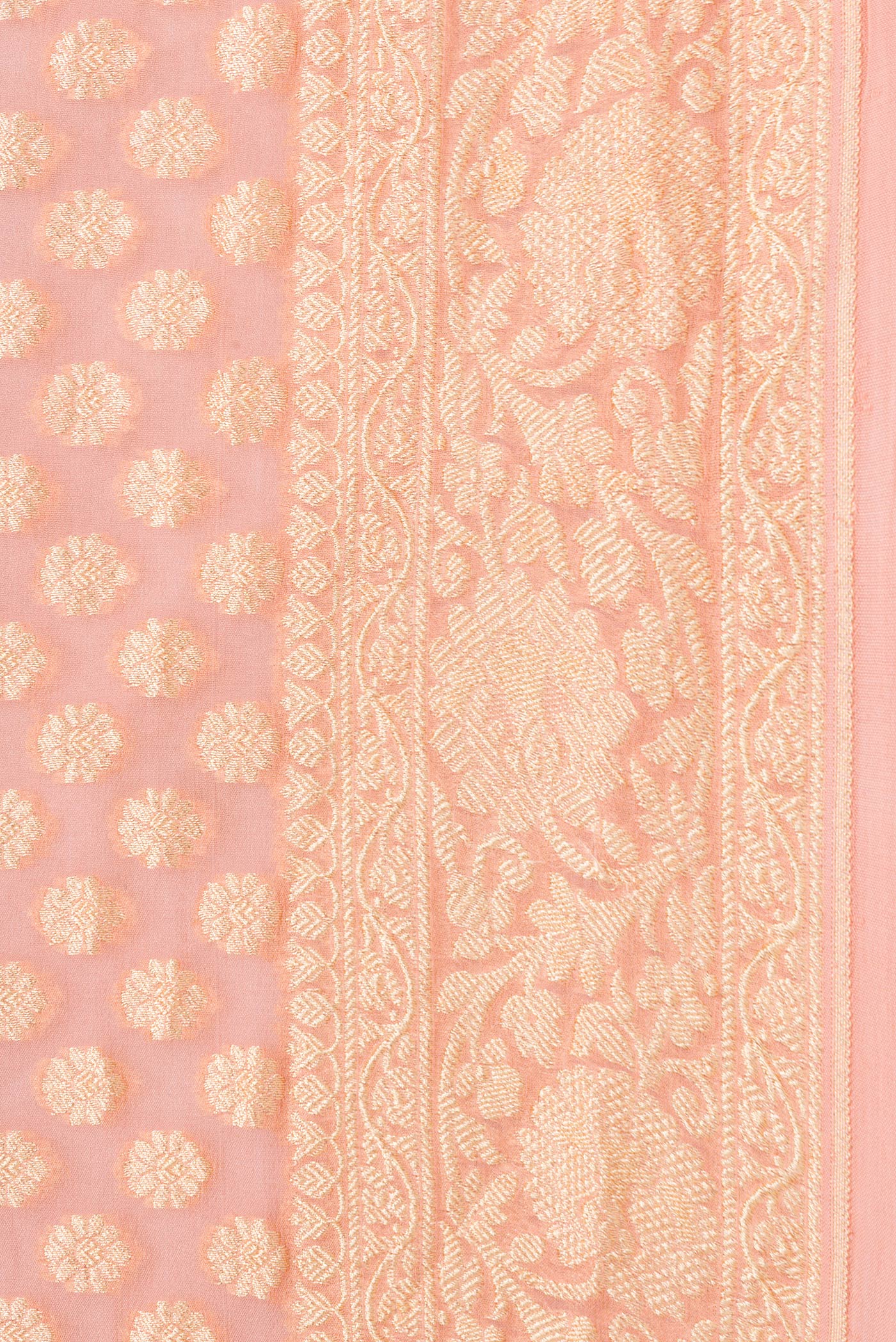 Border image of Golden Peach Dual Tone Banarasi Georgette Saree with Zari Brocade on the body and Zari Border. 