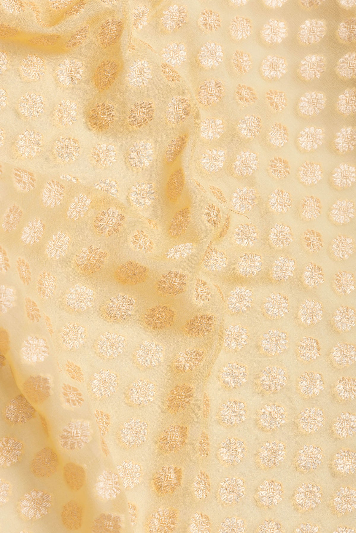 Close up of Sandal Dual Tone Banarasi Georgette Saree with Zari Brocade on the body and Zari Border.  displaying folds