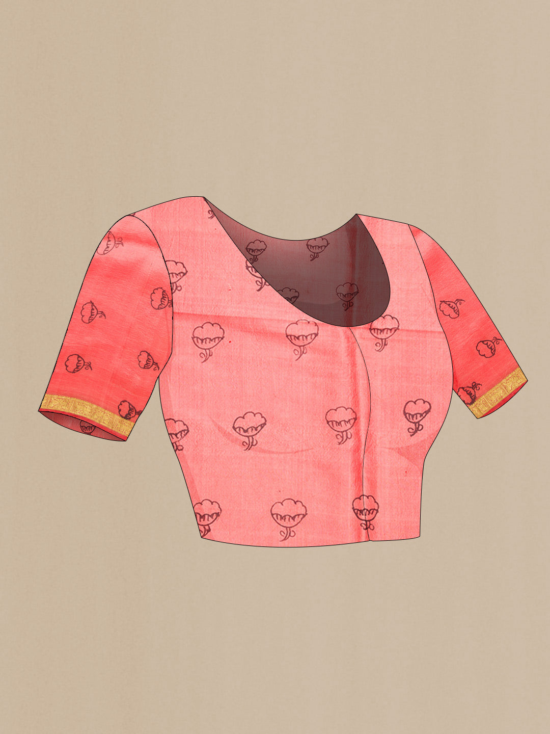 Close up image of the blouse of Blue Dual Tone Kanjivaram Silk Saree with kalamkari Print on the body and Zari Border. 