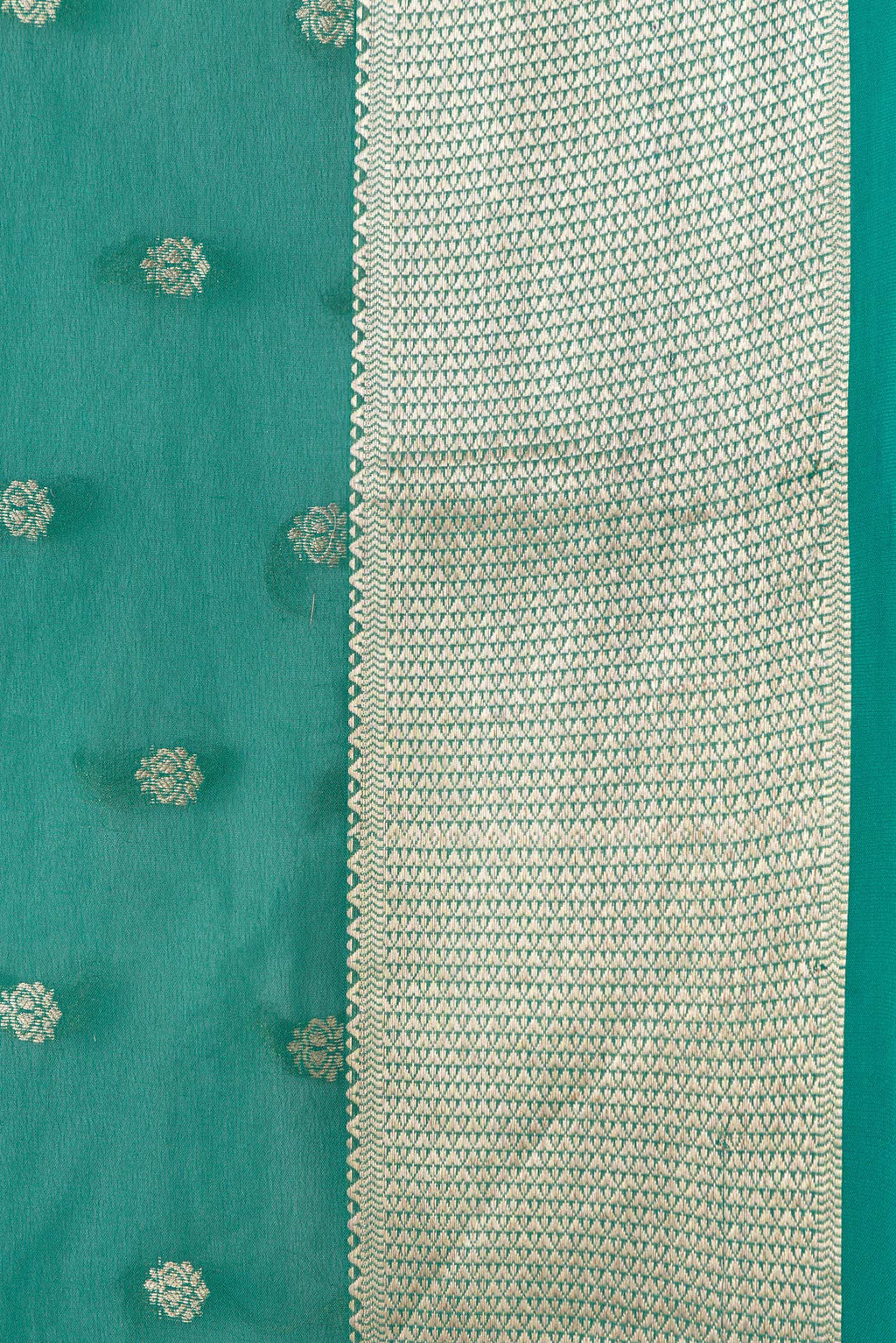 Border image of Green Dual Tone Georgette Saree with Zari Butta on the body and Zari Border. 