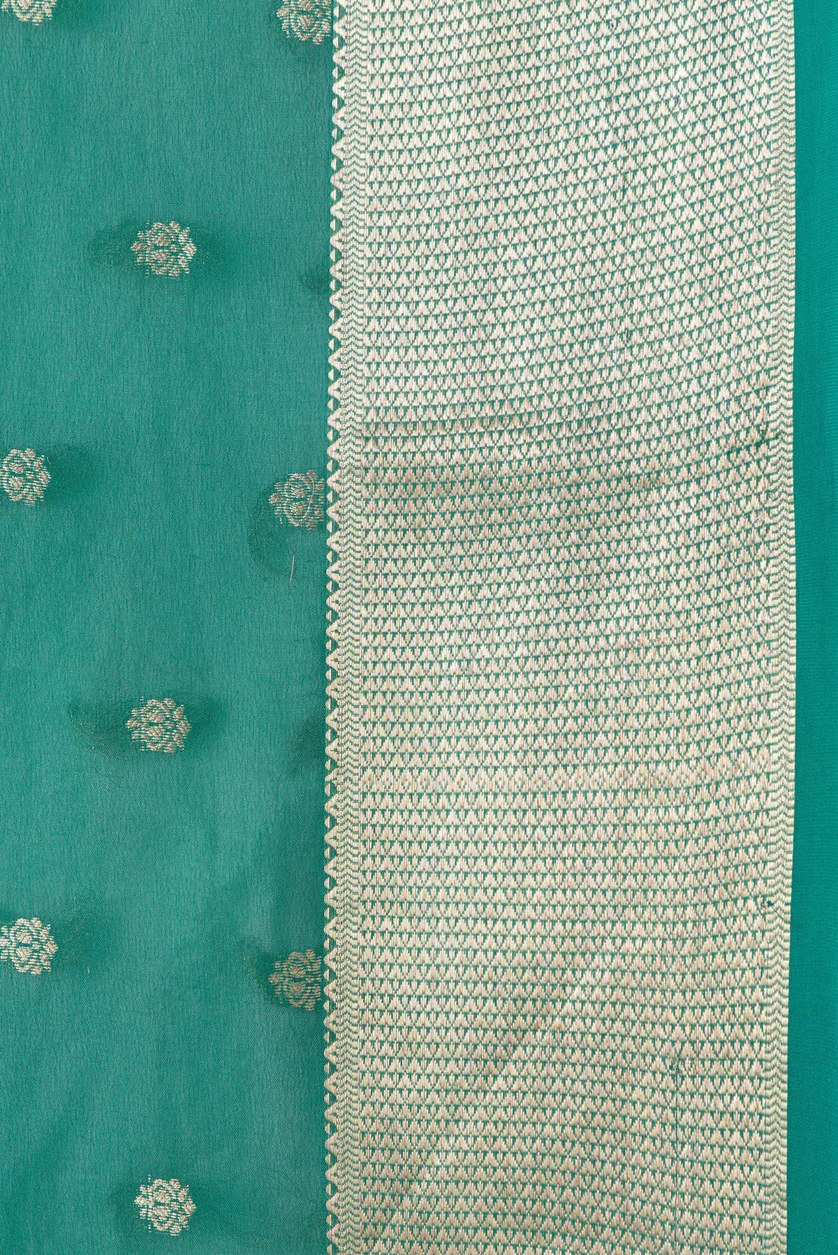 Border image of Green Dual Tone Georgette Saree with Zari Butta on the body and Zari Border. 