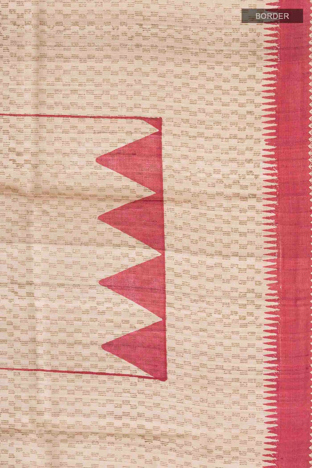 Border image of Beige Bhagalpuri Tussar Silk Saree with Printed design on the body and Embroidery Border