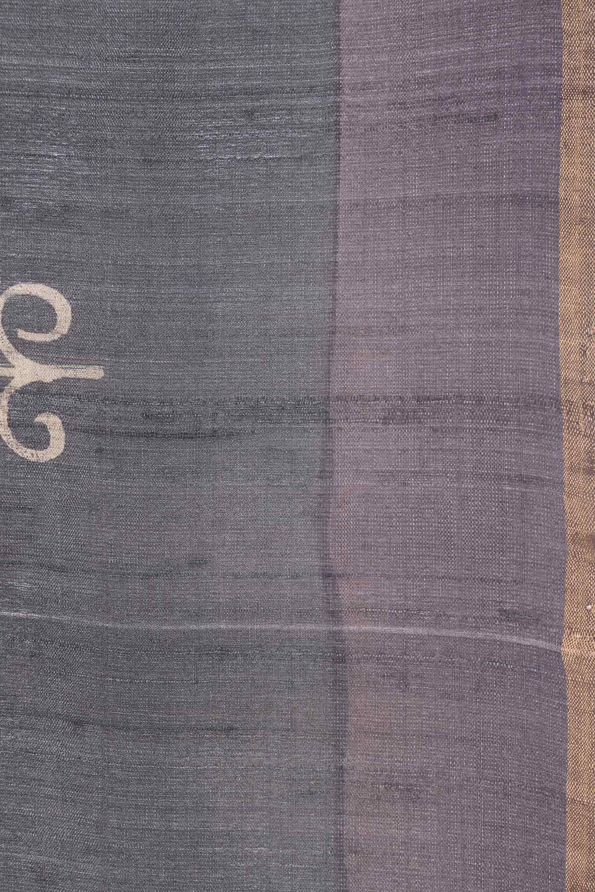 Border image of Grey Dual Tone Tussar Silk SareePrinted design on the body and Zari Border