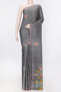 Grey Dual Tone Tussar Silk SareePrinted design on the body and Zari Border displayed on a mannequin