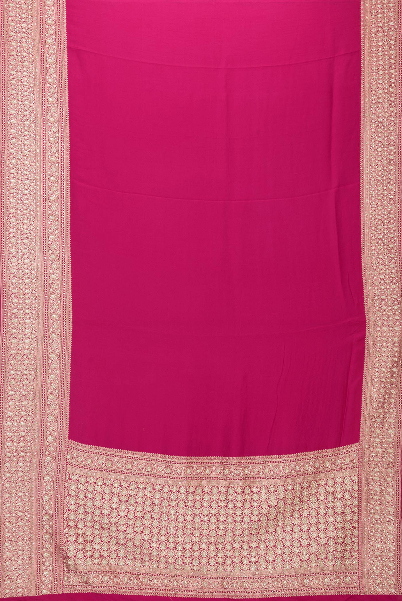 Flat view of Pink Dual Tone Satin Crepe Saree with Plain Body and Sequin Border. 