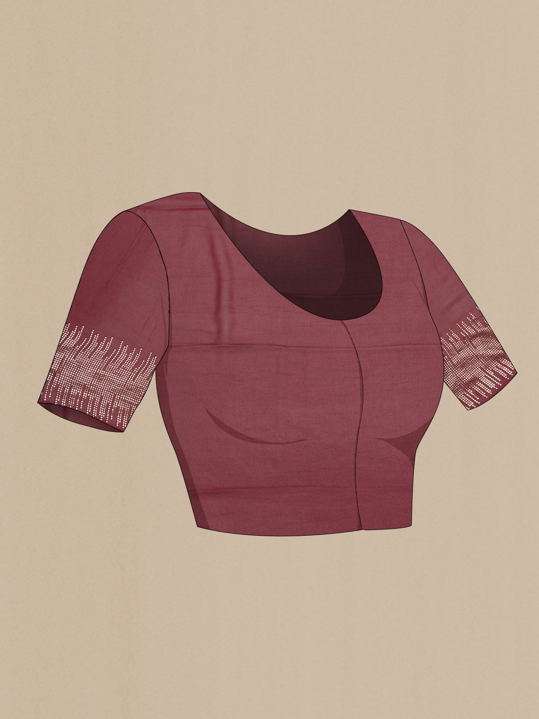 Close up image of the blouse of Maroon Dual Tone Mysore Georgette Saree with Embroidery on the body and Fancy Border. 
