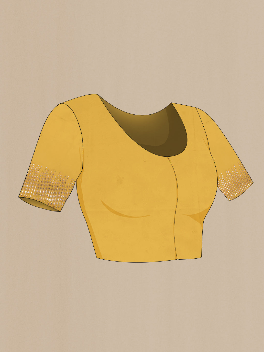 Close up image of the blouse of Yellow Dual Tone Georgette Saree with Embroidery on the body and Embroidery Border