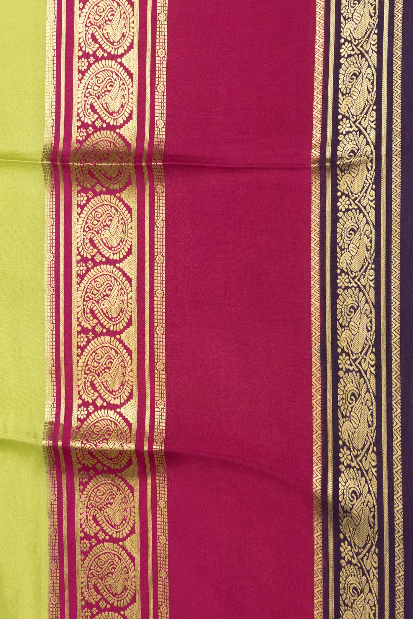 Border image of Parrot Green Dual Tone Mysore Silk Saree with Plain Body and Zari Border. 