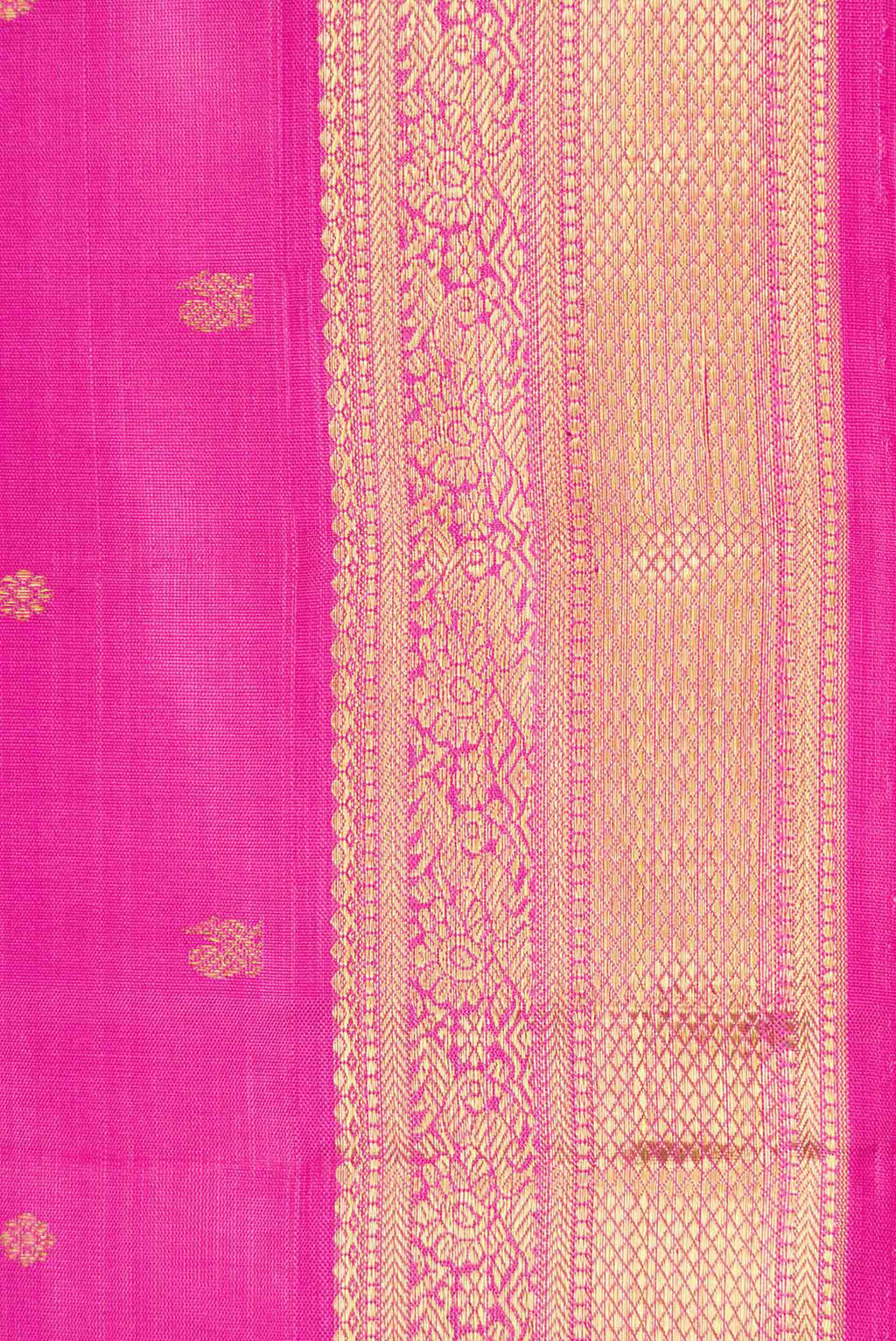 Border image of Pure Silk Pure Zari Rose pink Kanchipuram Saree with Zari Butta on the body and Zari Border