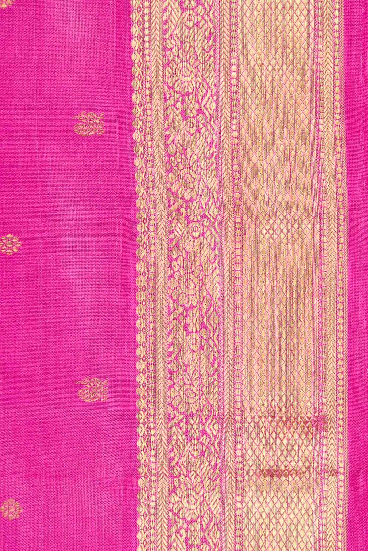 Border image of Pure Silk Pure Zari Rose pink Kanchipuram Saree with Zari Butta on the body and Zari Border