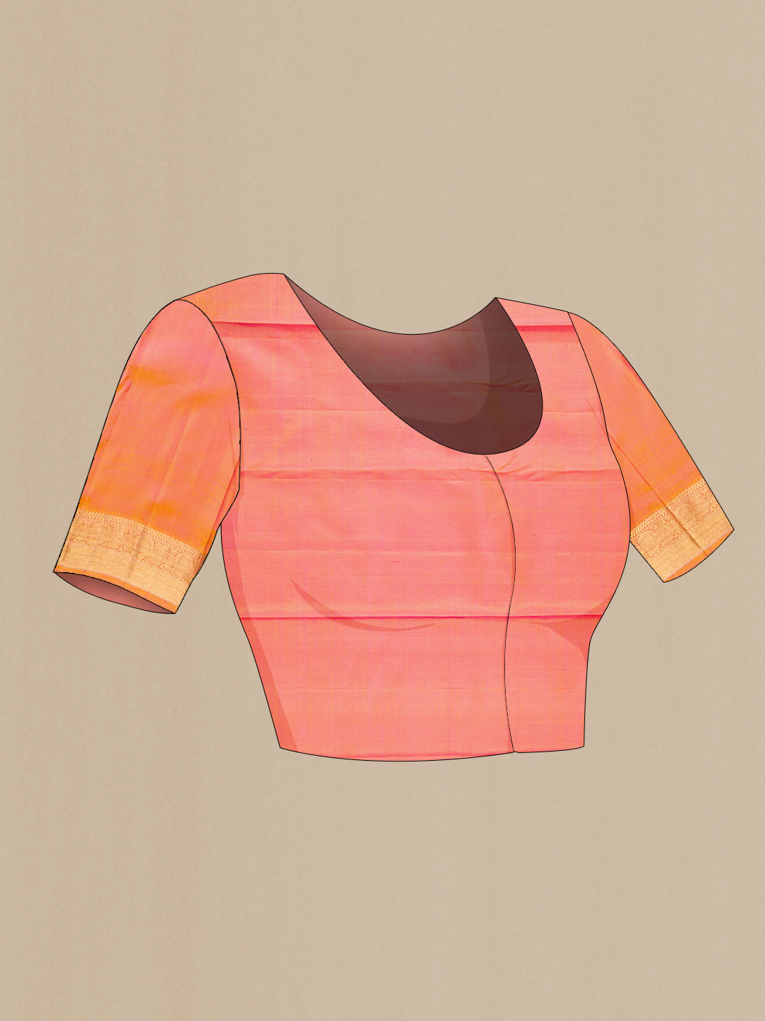 Close up image of the blouse of Pink Dual Tone Kanjivaram Silk Saree with Zari Brocade on the body and Zari Border. 