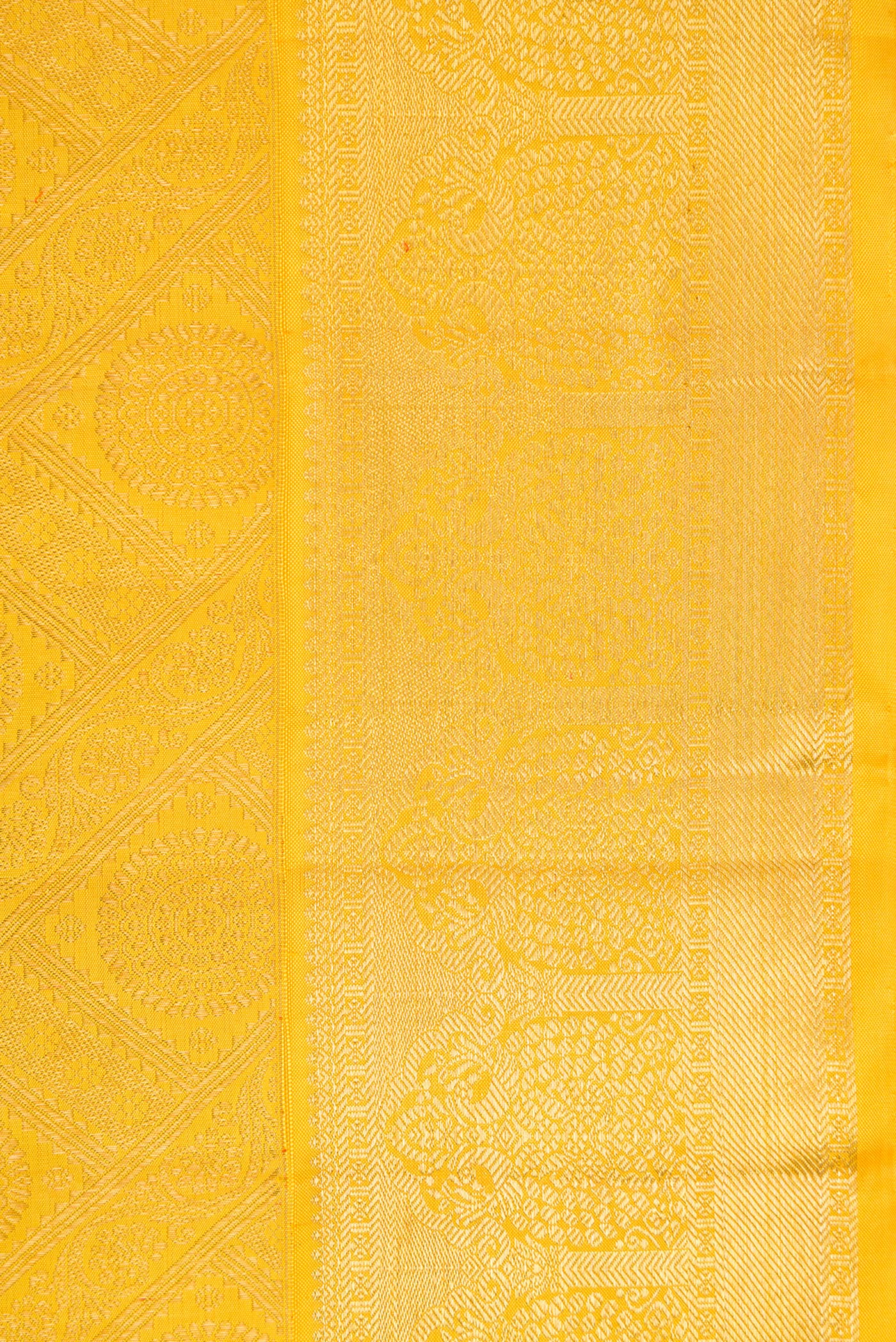 Border image of Yellow Dual Tone Kanjivaram Silk Saree with Zari Brocade on the body and Zari Border. 