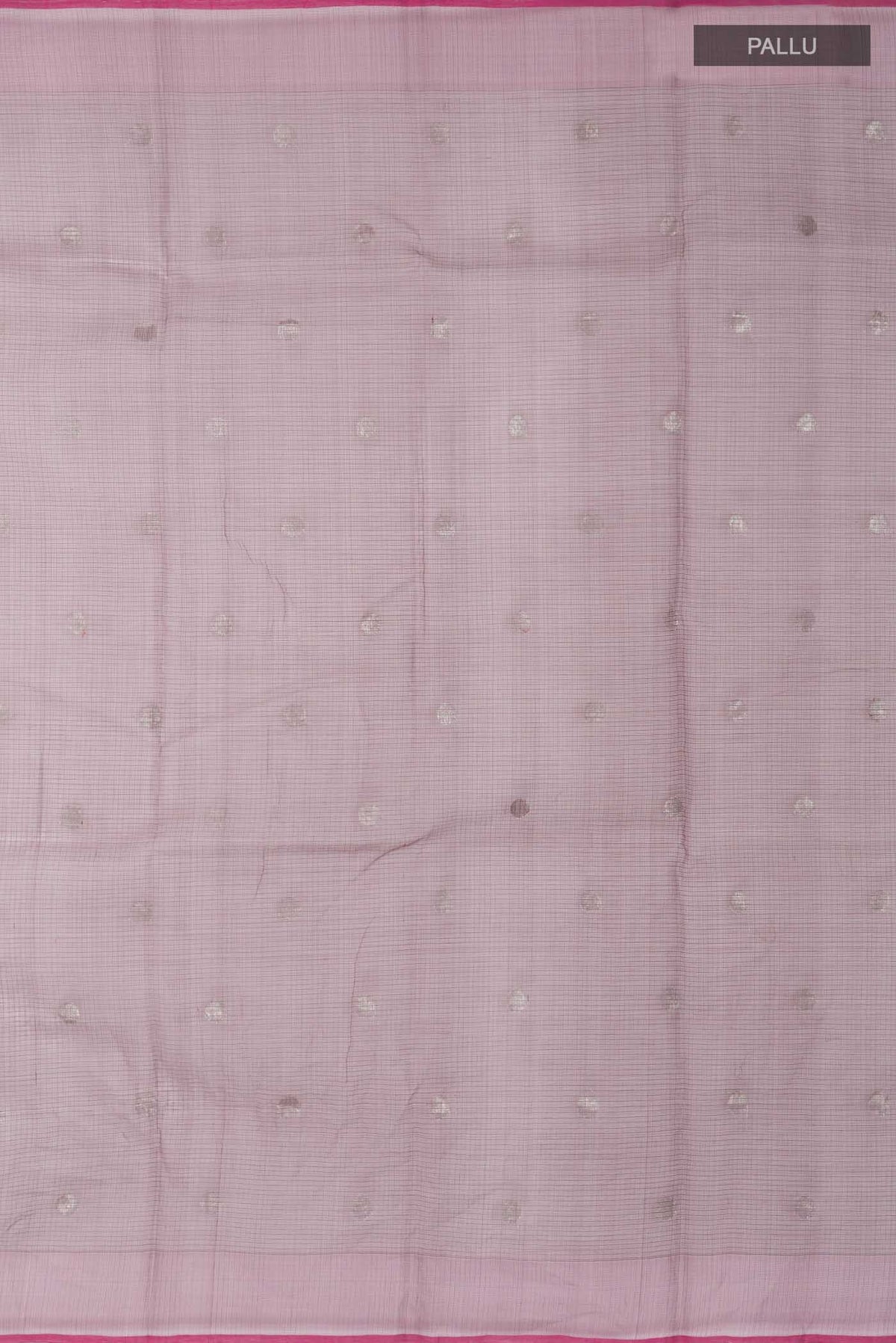 Close up image of the pallu of Mauve Kota Silk Saree with Zari Butta on the body and Plain Border
