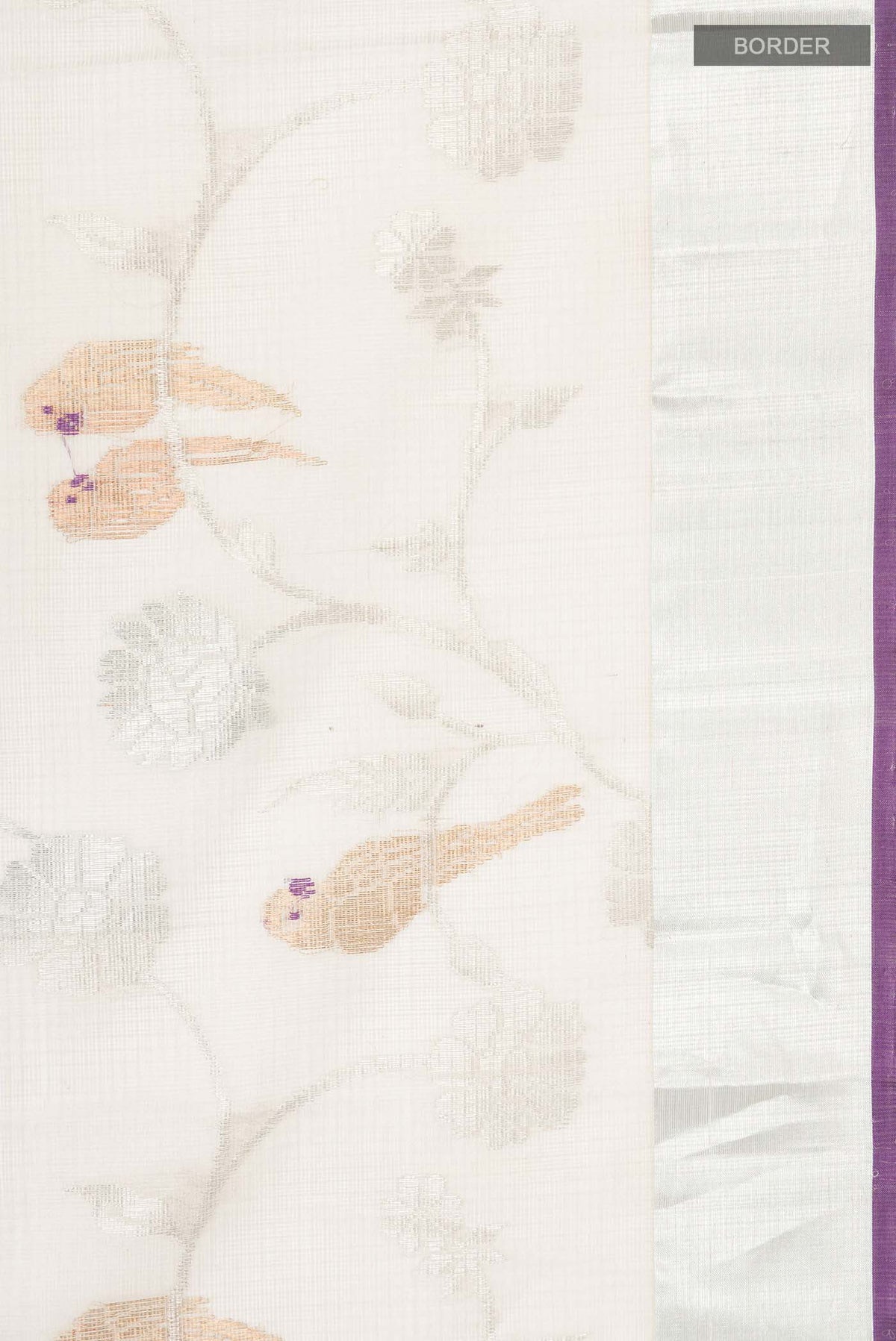 Border image of Grey Kota Silk Saree with Stripes on the body and Zari Border