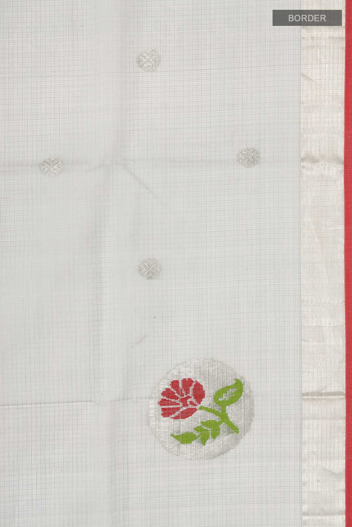 Border image of Grey Kota Silk Saree with Zari And Thread Butta on the body and Zari Border