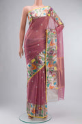 Pink Kota Silk Saree with Zari Butta on the body and Zari And Thread Border displayed on a mannequin
