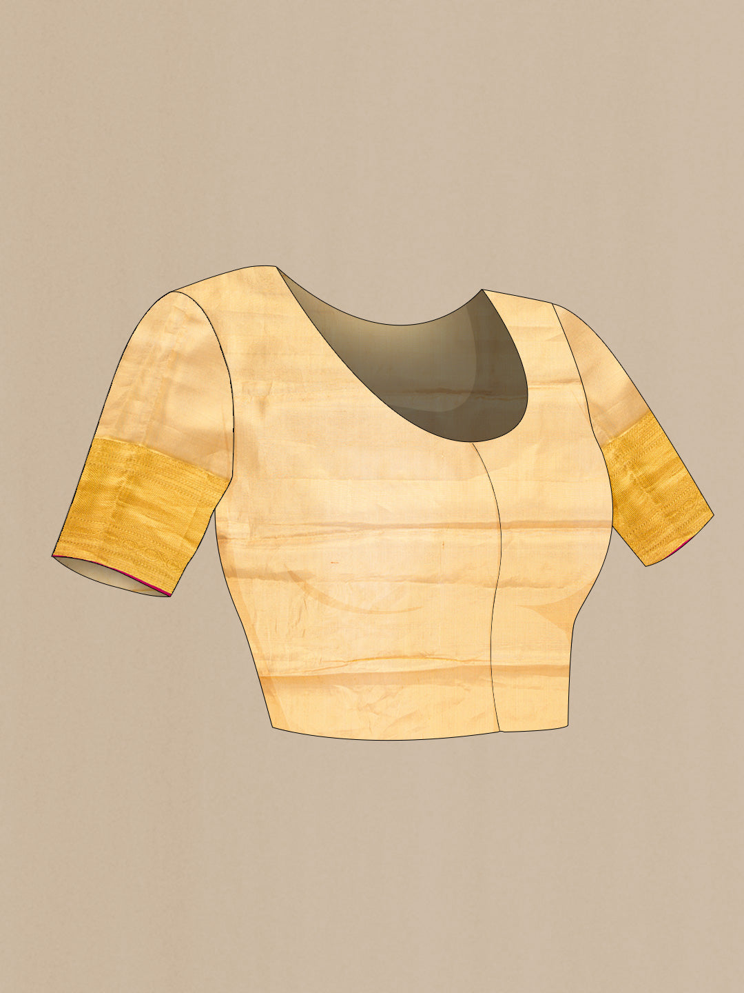 Close up image of the blouse of Gold Dual Tone Kanjivaram Tissue Silk Saree with Zari Brocade on the body and Zari Border. 