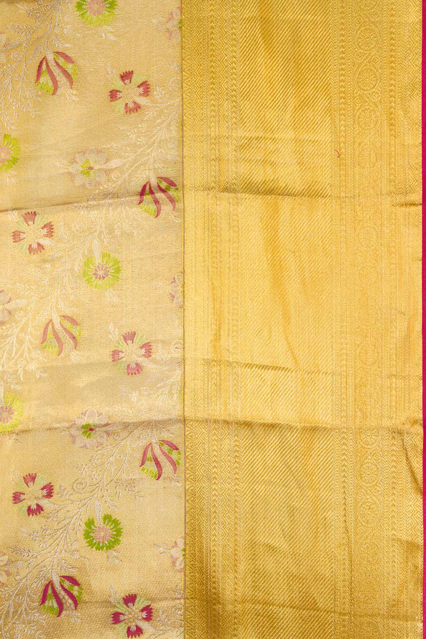 Border image of Gold Dual Tone Kanjivaram Tissue Silk Saree with Zari Brocade on the body and Zari Border. 