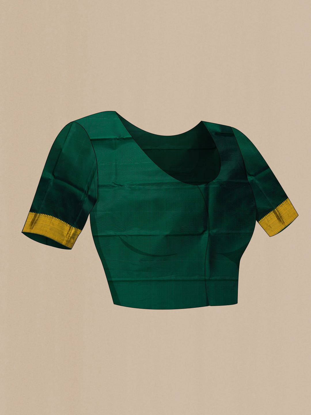 Close up image of the blouse of Green Dual Tone Kanjivaram Silk Saree with Zari Brocade on the body and Zari Border. 