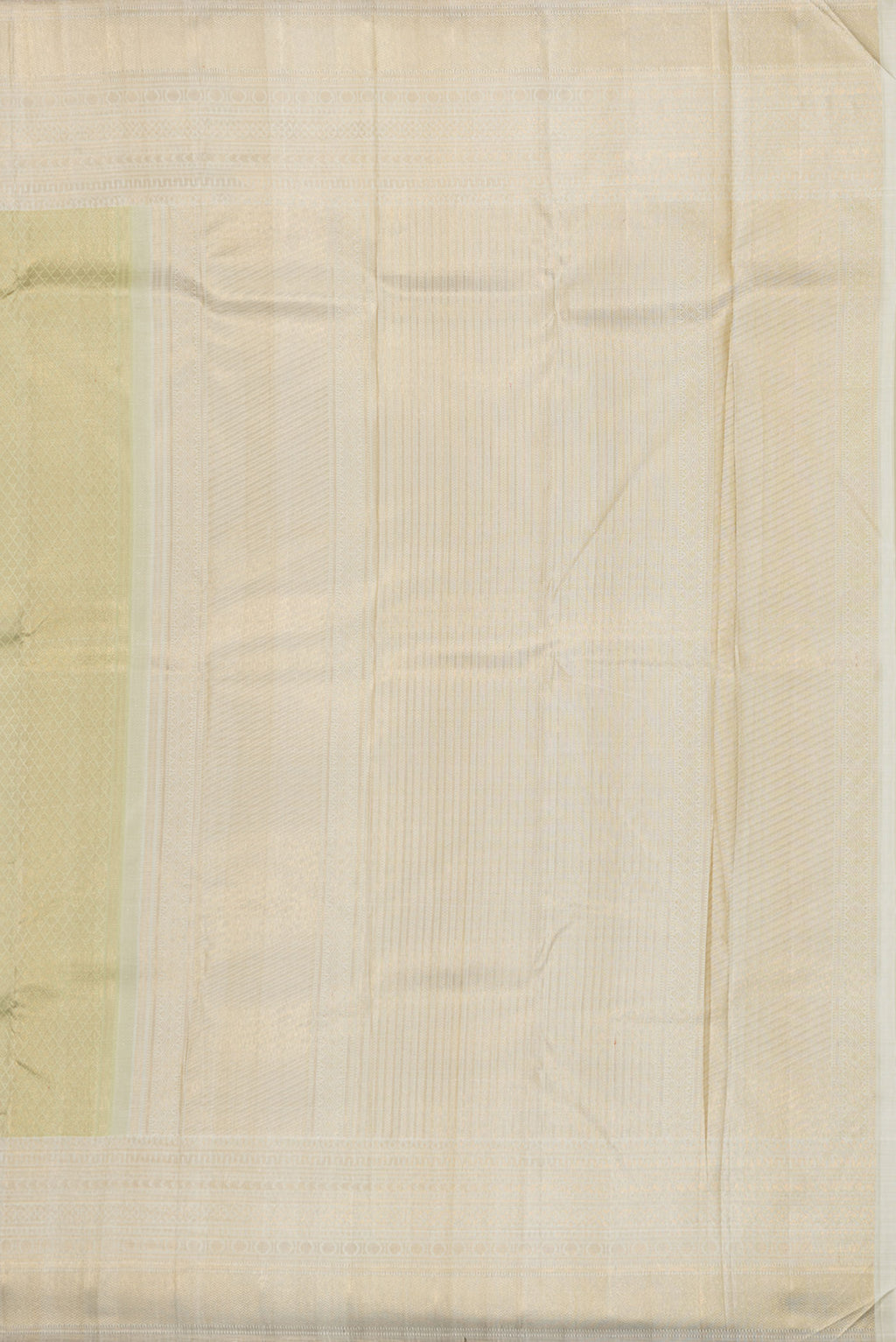 Close up image of the pallu of Pure Silk Gold Kanchipuram Saree with Zari Brocade on the body and Zari Border. 