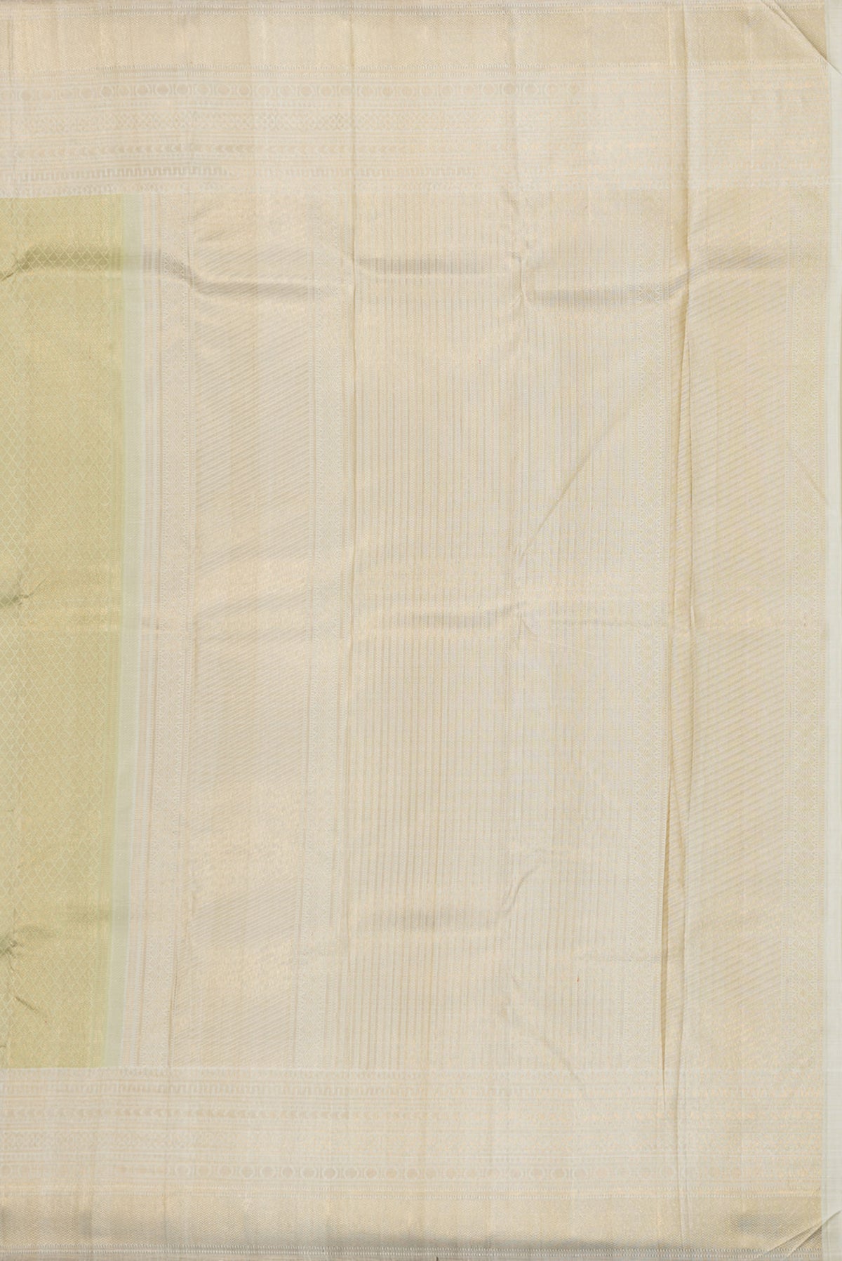 Close up image of the pallu of Pure Silk Gold Kanchipuram Saree with Zari Brocade on the body and Zari Border. 
