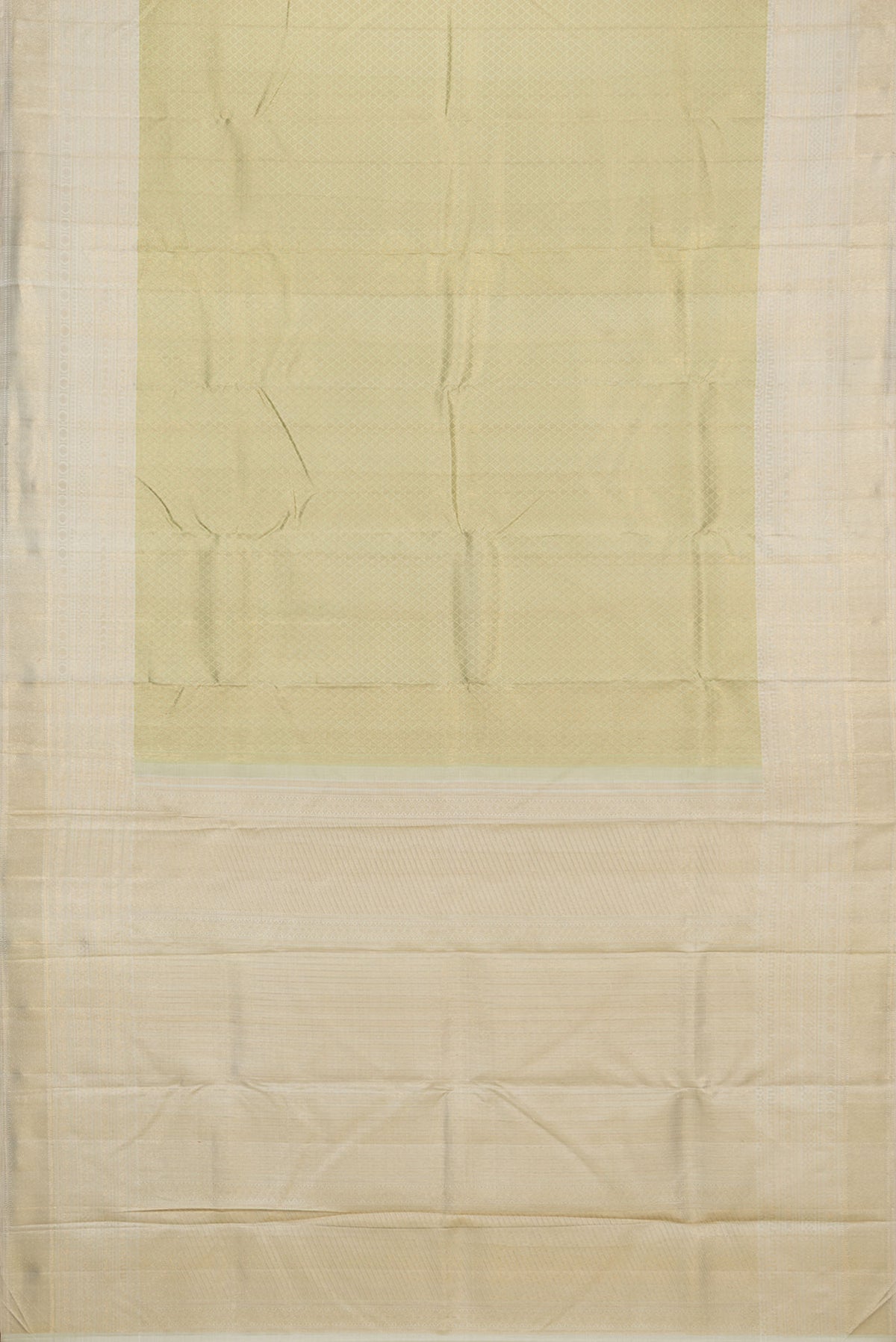 Flat view of Pure Silk Gold Kanchipuram Saree with Zari Brocade on the body and Zari Border. 