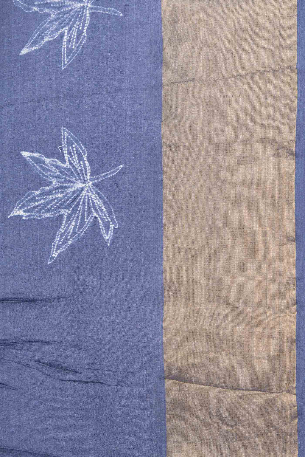 Border image of Navy Blue Dual Tone Tussar Saree with Printed design on the body and Zari Border. 