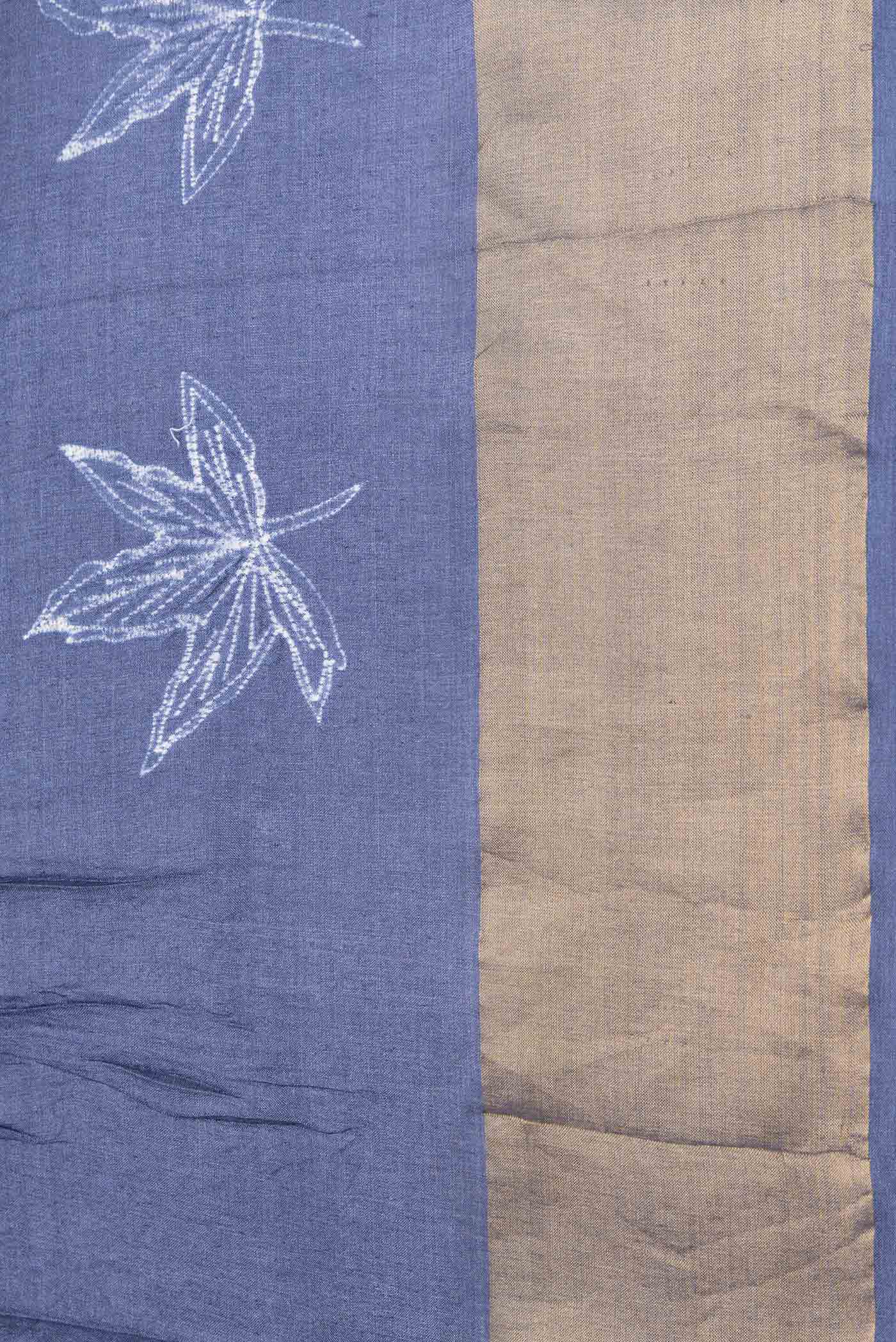 Border image of Navy Blue Dual Tone Tussar Saree with Printed design on the body and Zari Border. 