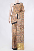 Sandal Dual Tone Satin Silk Saree with Printed design on the body and Printed Border displayed on a mannequin