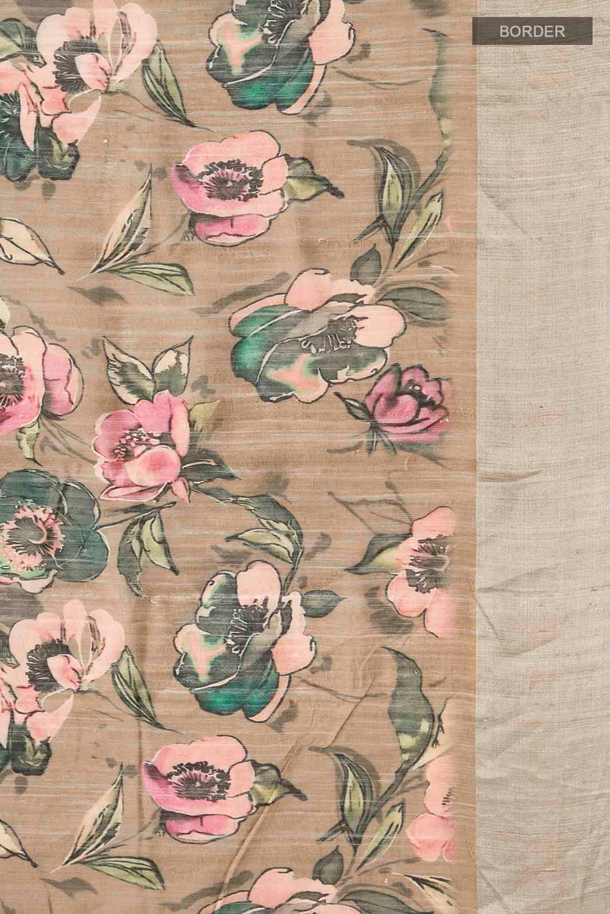 Border image of Beige Bhagalpuri Tussar Silk Saree with Printed design on the body and Zari Border