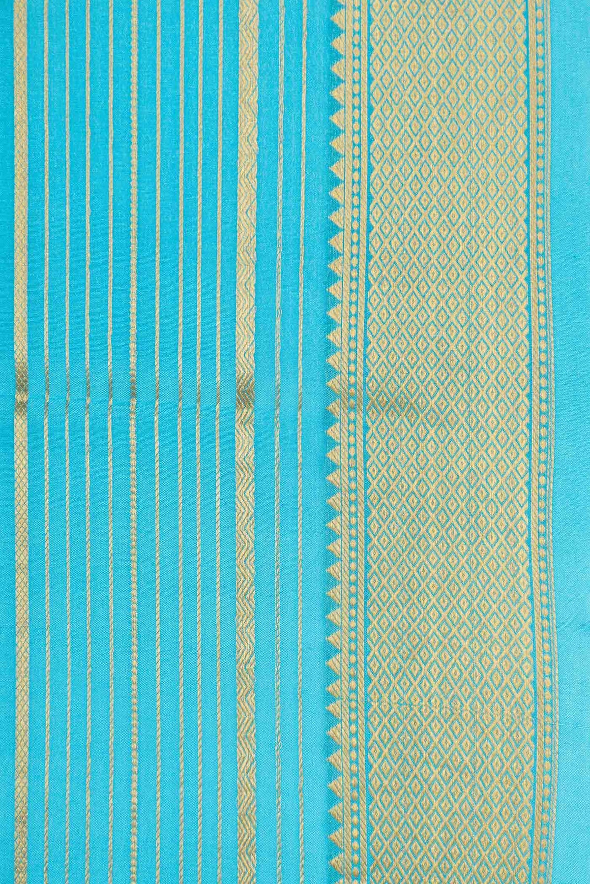 Border image of Sky Blue Dual Tone Mysore Crepe Saree with Stripes on the body and Zari Border