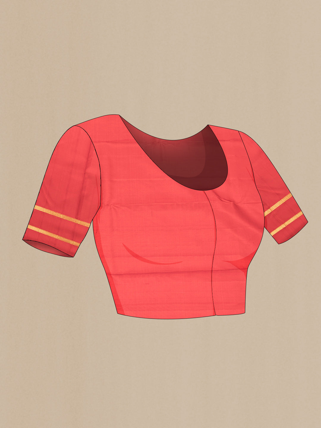Close up image of the blouse of Red Dual Tone Kanchipuram Saree with Plain Body and Zari Border. 