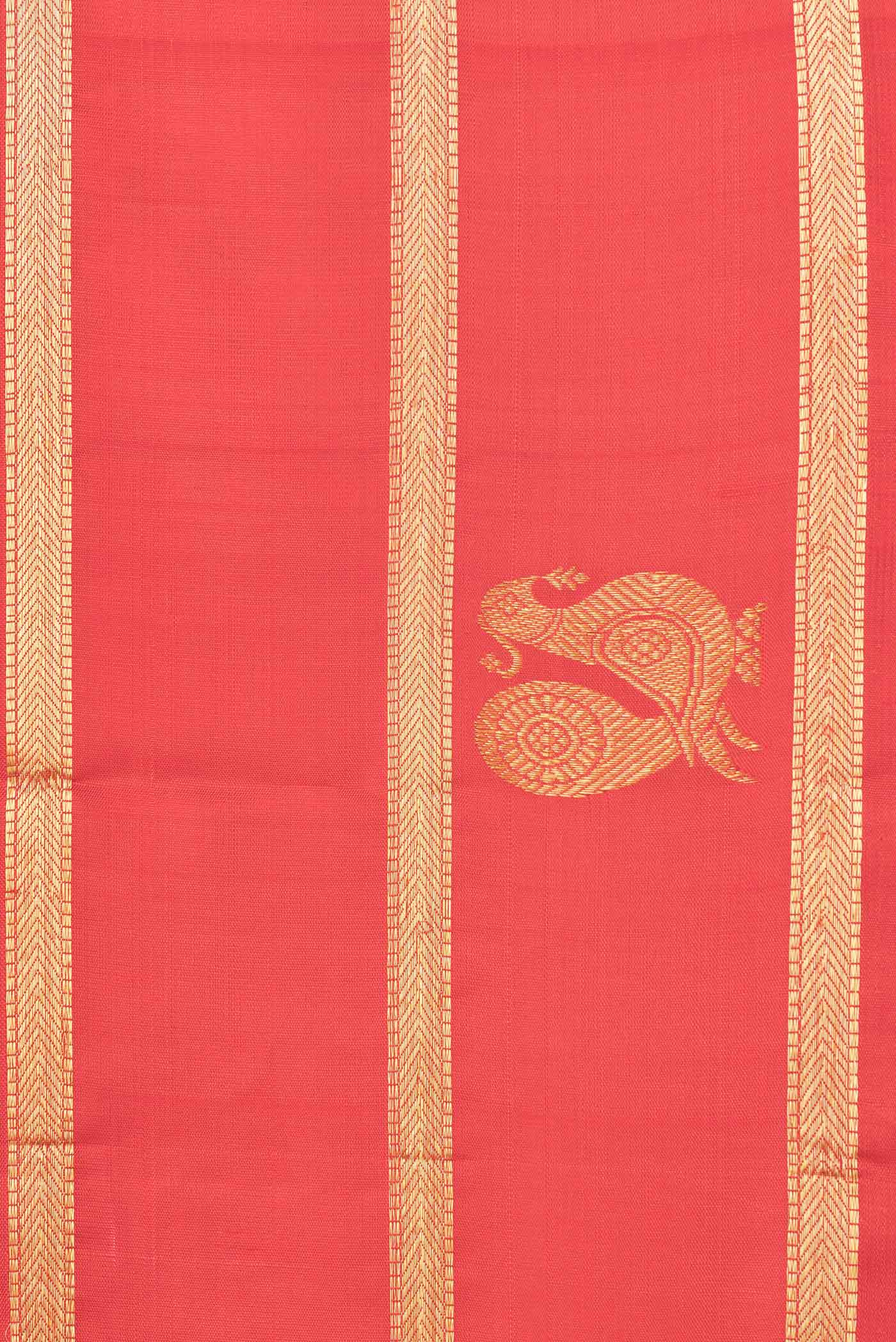 Border image of Red Dual Tone Kanchipuram Saree with Plain Body and Zari Border. 