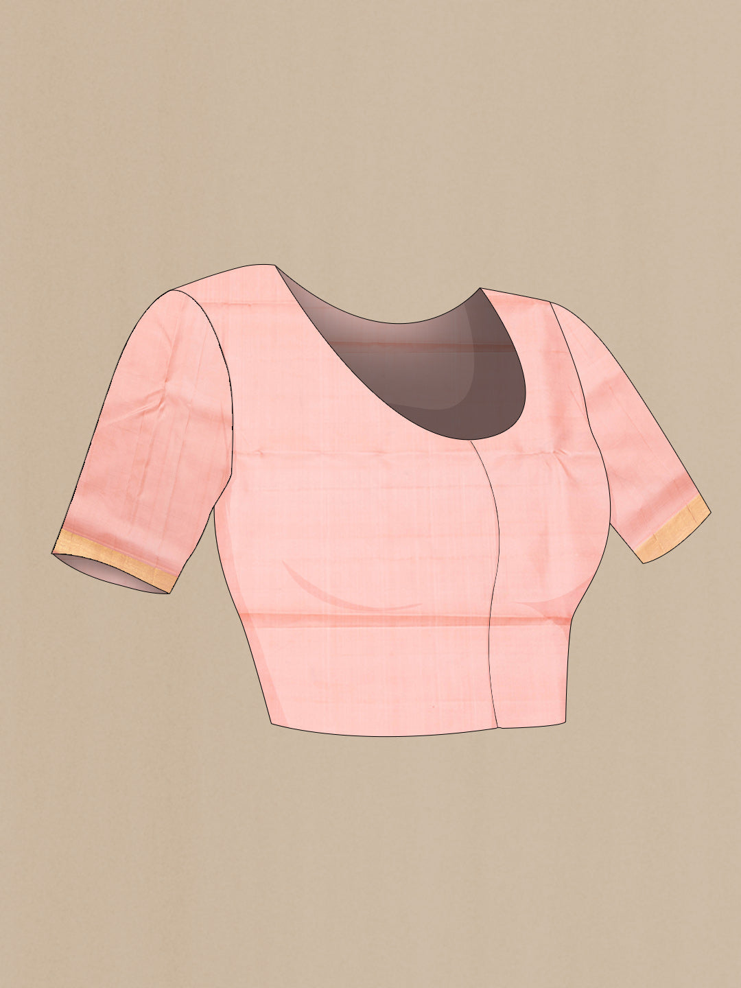 Close up image of the blouse of Maroon Dual Tone Kanchipuram Saree with Plain Body and Zari Border. 