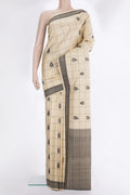 Pure Silk Beige Dual Tone Kanchipuram Saree with Checked design on the body and Thread Border.  displayed on a mannequin