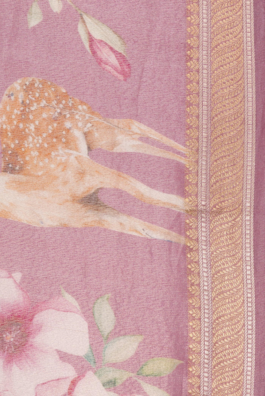 Border image of Pure Silk Pink Dual Tone Chanderi Saree with Printed design on the body and Zari Border. 
