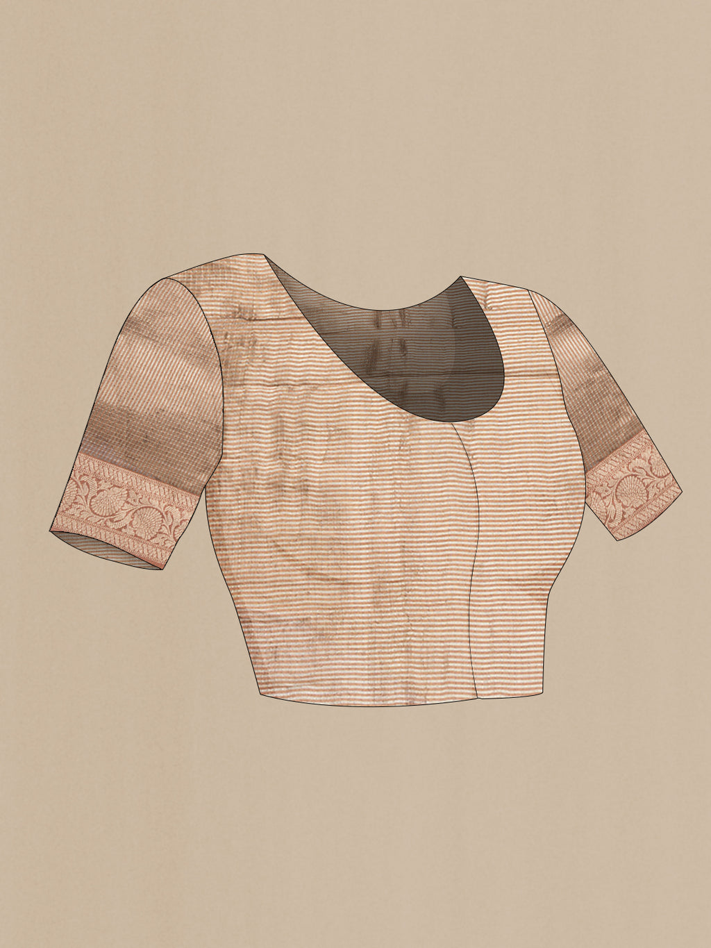 Close up image of the blouse of Brown Dual Tone Organza Silk Saree with Embroidery on the body and Zari Border. 